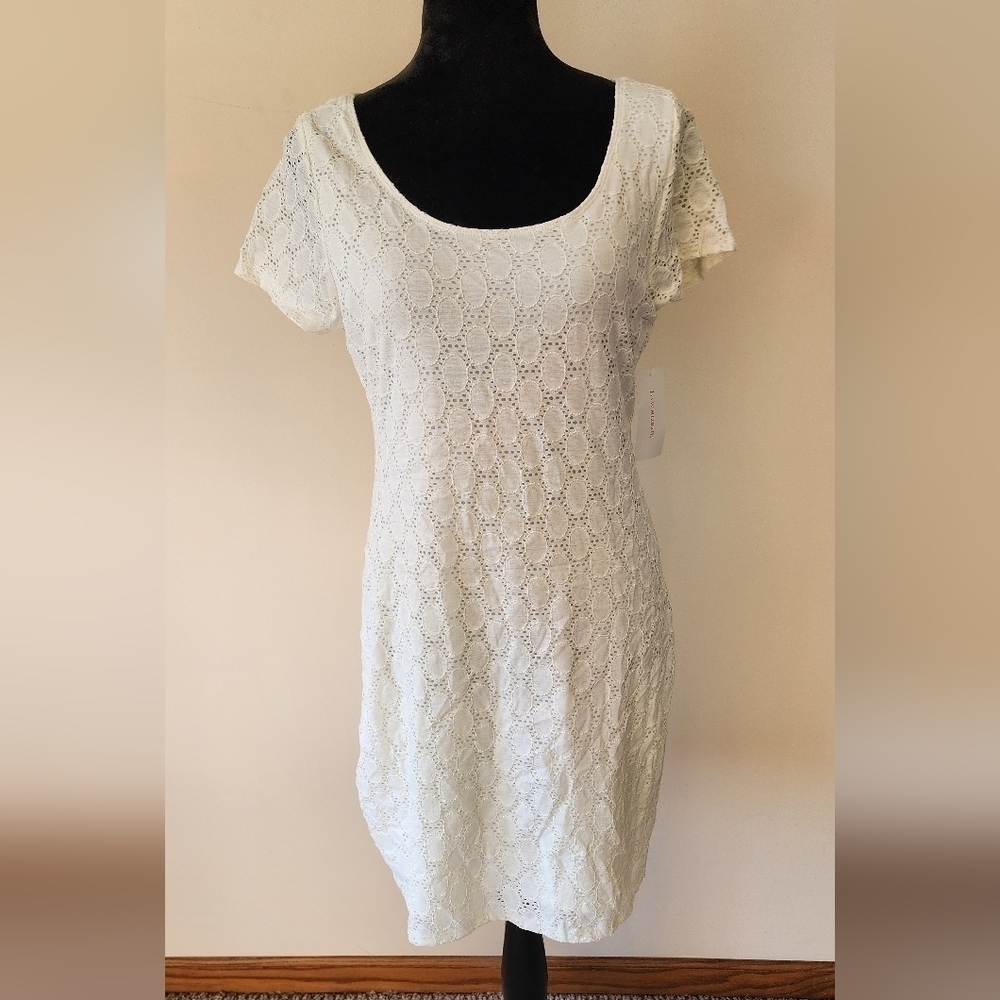 NWT Isaac Mizrahi Women's White Lace Mini Dress Size L